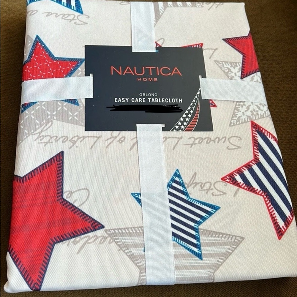 Nautica Tablecloth Americana Red White Blue 4th of July 60”x 102” Stars Stripes